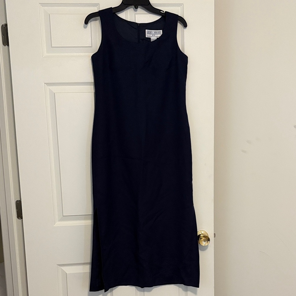 ❤️ Jessica Howard Navy Sleeveless Midi Linen Dress